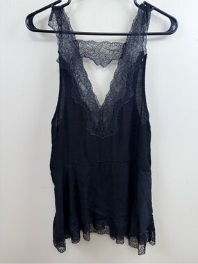 Free people black lace details tank tunic xs oversized